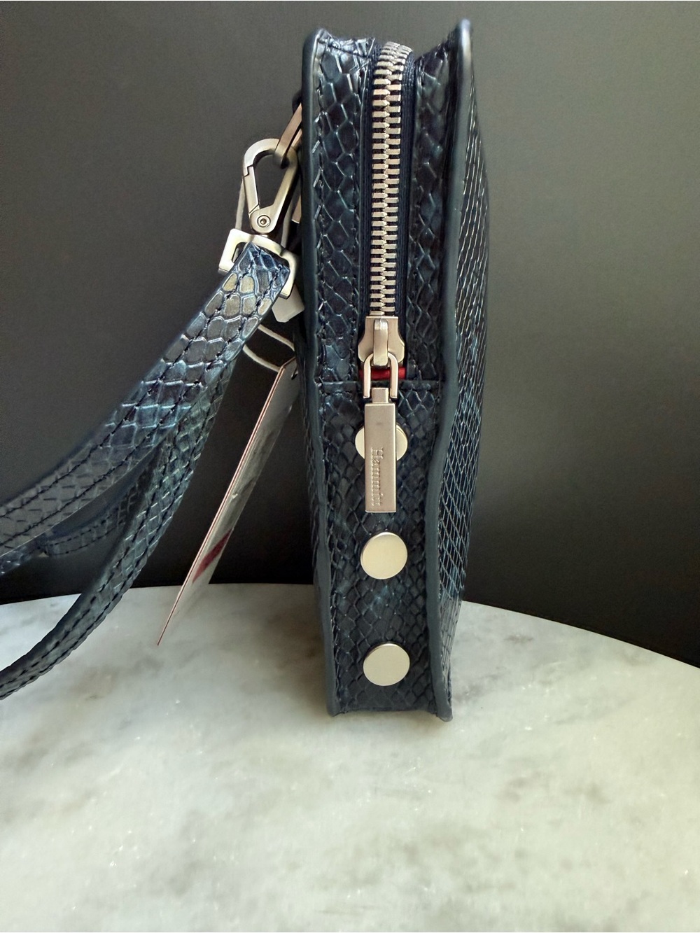 NWT Hammitt 424 Cellphone Crossbody Bag in “Bay Blue” Snake Leather - Picture 4 of 10